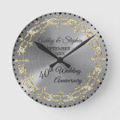 Elegant Goud En Diamanten 40e Huwelijksjubileum Ronde Klok (Voorkant)