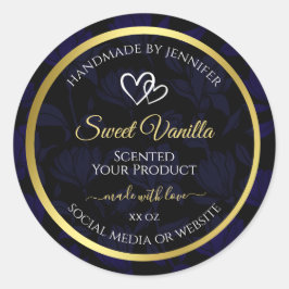 Elegant Goud en Donkerblauw Bloemen Product Labels