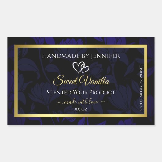 Elegant Goud en Donkerblauw Bloemen Product Labels (Voorkant)