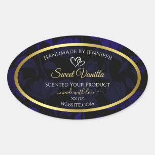 Elegant Goud en Donkerblauw Bloemen Product Labels