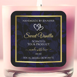 Elegant Goud en Donkerblauw Bloemen Product Labels