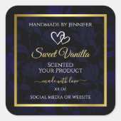 Elegant Goud en Donkerblauw Bloemen Product Labels (Voorkant)