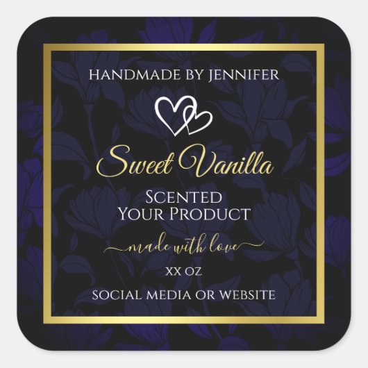 Elegant Goud en Donkerblauw Bloemen Product Labels (Voorkant)