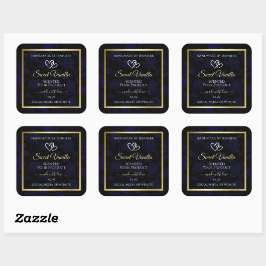Elegant Goud en Donkerblauw Bloemen Product Labels (Vel)