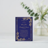 Elegant Goud en Donkerblauw Bruiloft Gebed Kaart Plaatskaartje (Staand voorkant)