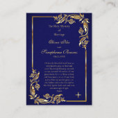 Elegant Goud en Donkerblauw Bruiloft Gebed Kaart Plaatskaartje (Voorkant)