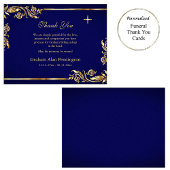 Elegant goud en donkerblauw orthodox monument bedankkaart