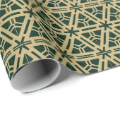 Elegant goud en donkerdengroen geometrisch patroon cadeaupapier (Rol Hoek)