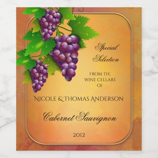 Elegant goud en druiven Eigen waslabel Wijn Etiket (Enkel label)