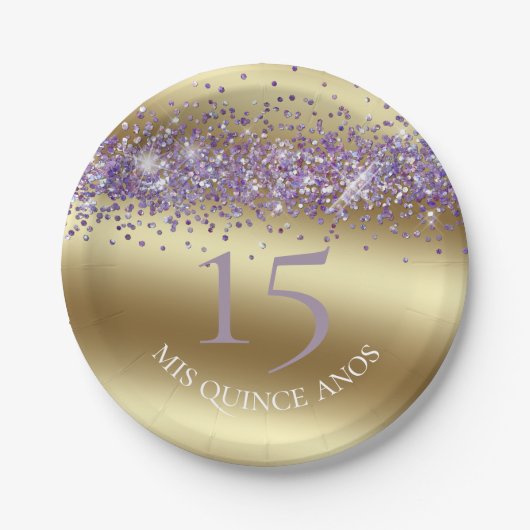 Elegant Goud en Glitter Quinceañera Papieren Bordje (Voorkant)