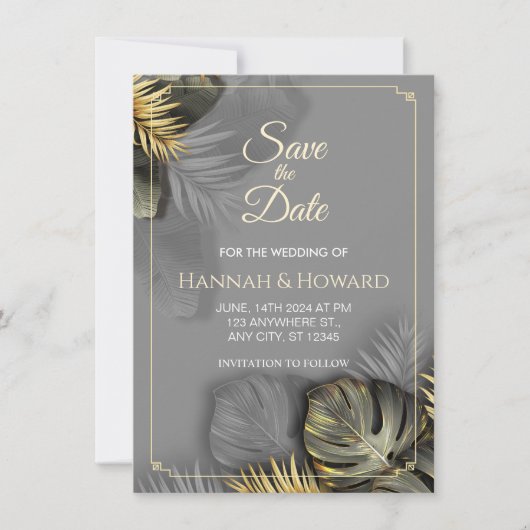 Elegant Goud en Grijs Botanisch, Tropisch Kaart (Voorkant)