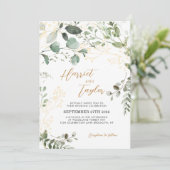 Elegant goud en groen Eucalyptus bruiloft Kaart (Staand voorkant)
