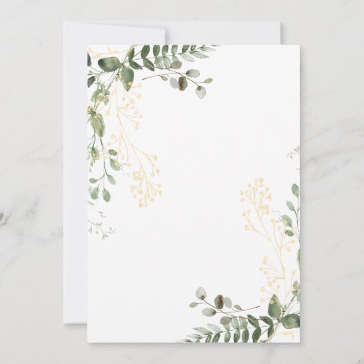 Elegant goud en groen Eucalyptus bruiloft Kaart (Achterkant)