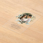 Elegant goud en groen Eucalyptus foto bruiloft Acryl Uitnodigingen (Laagn)