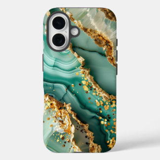 Elegant Goud En Groen Marmer iPhone 16 Hoesje