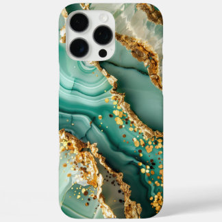 Elegant goud en groen marmer iPhone 16 pro max hoesje