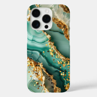 Elegant Goud En Groen Marmer iPhone 16 Pro Hoesje