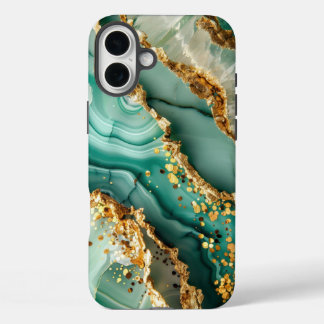 Elegant Goud En Groen Marmer iPhone 16 Plus Hoesje