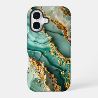 Elegant Goud En Groen Marmer iPhone 16 Hoesje