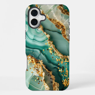 Elegant Goud En Groen Marmer iPhone 16 Plus Hoesje