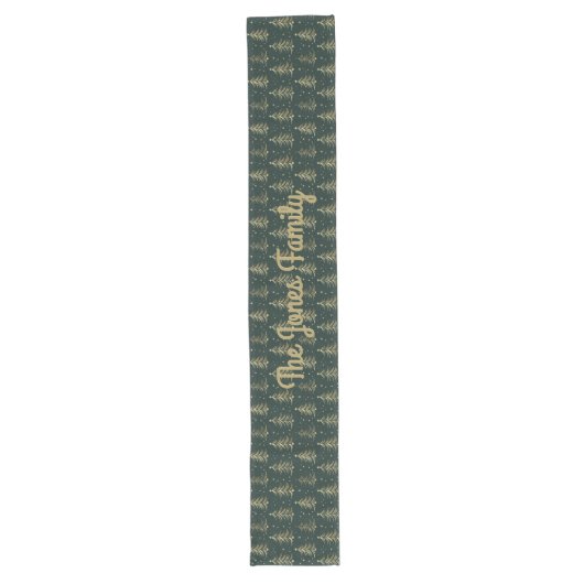 Elegant goud en groen monogram boompatroon lange tafelloper (Voorkant)