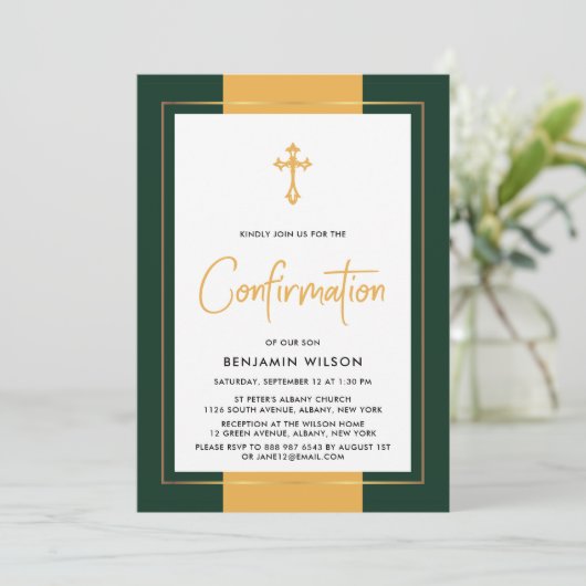 Elegant goud en groene bevestiging kaart (Staand voorkant)