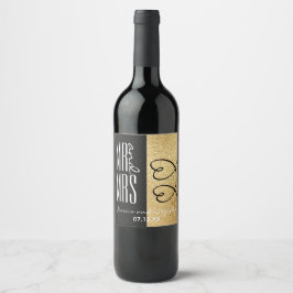 Elegant goud en harten wijn etiket