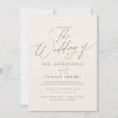 Elegant Goud en Ivoor Kalligrafie Bruiloft Kaart (Voorkant)