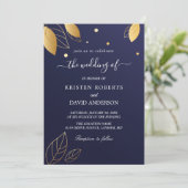 Elegant goud en koninklijke uitnodiging voor blauw (Staand voorkant)