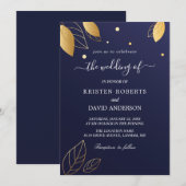 Elegant goud en koninklijke uitnodiging voor blauw (Voorkant / Achterkant)