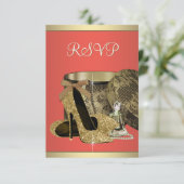 Elegant goud en koraal guave verjaardagsfeest RSVP (Staand voorkant)