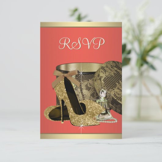 Elegant goud en koraal guave verjaardagsfeest RSVP (Staand voorkant)
