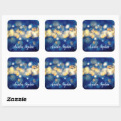 Elegant goud en marine blauw Bokeh Quinceañera Vierkante Sticker (Vel)