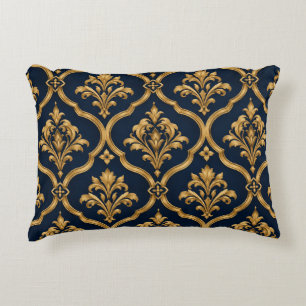 Elegant goud en marineblauw damast vintage motief  accent kussen