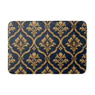 Elegant goud en marineblauw damast vintage motief badmat