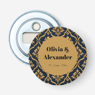 Elegant goud en marineblauw damast vintage motief button flesopener