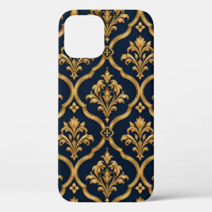 Elegant goud en marineblauw damast vintage motief Case-Mate iPhone case