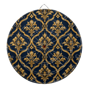 Elegant goud en marineblauw damast vintage motief dartbord