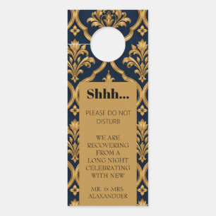 Elegant goud en marineblauw damast vintage motief deurhanger