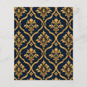 Elegant goud en marineblauw damast vintage motief flyer