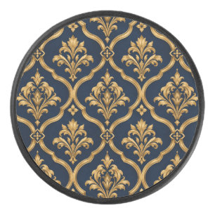 Elegant goud en marineblauw damast vintage motief hockey puck