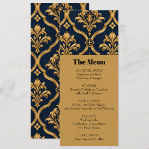 Elegant goud en marineblauw damast vintage motief kaart