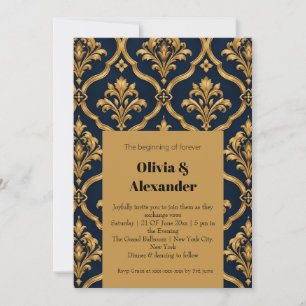Elegant goud en marineblauw damast vintage motief kaart