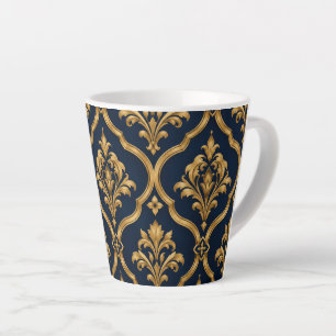 Elegant goud en marineblauw damast vintage motief latte mok