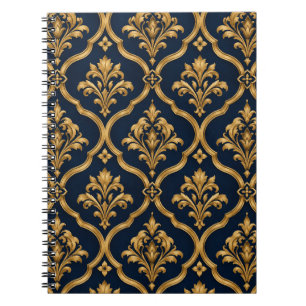 Elegant goud en marineblauw damast vintage motief notitieboek