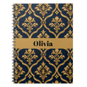 Elegant goud en marineblauw damast vintage motief notitieboek