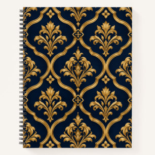 Elegant goud en marineblauw damast vintage motief notitieboek