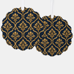 Elegant goud en marineblauw damast vintage motief ornament kaart