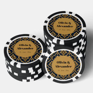Elegant goud en marineblauw damast vintage motief poker chips