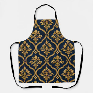 Elegant goud en marineblauw damast vintage motief schort